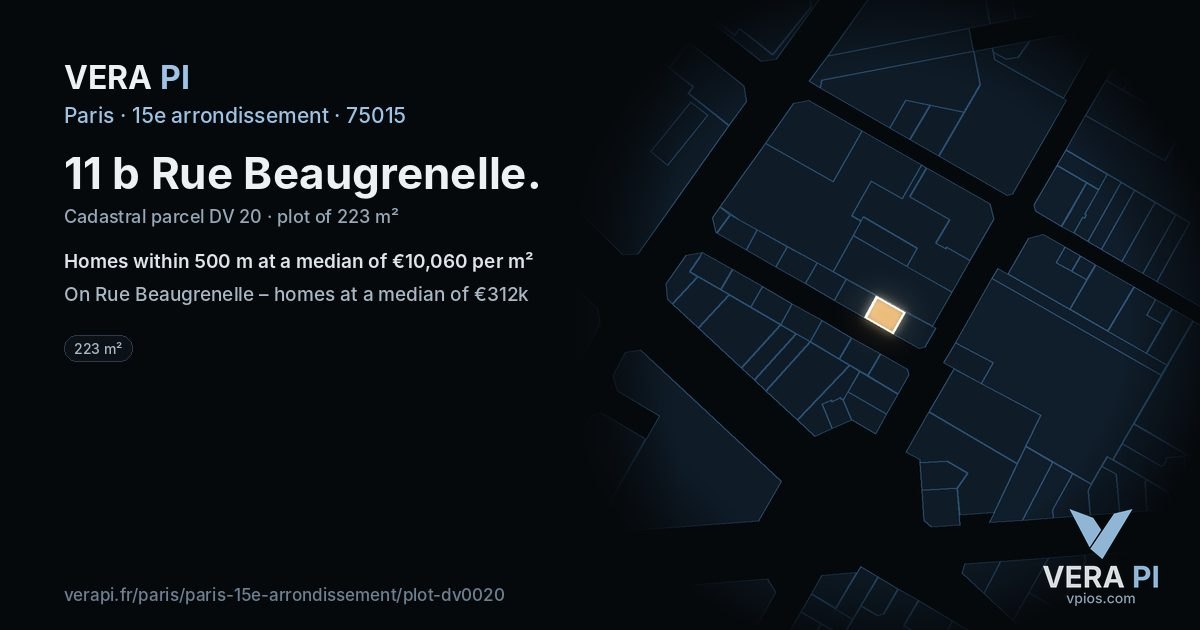 11 b Rue Beaugrenelle, 15e arrondissement at night – the plot lit, the parcels around coloured by the prices near them