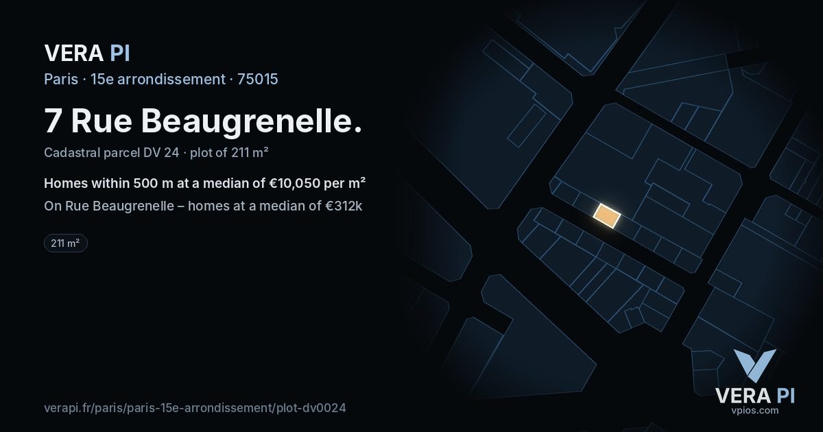 7 Rue Beaugrenelle, 15e arrondissement at night – the plot lit, the parcels around coloured by the prices near them