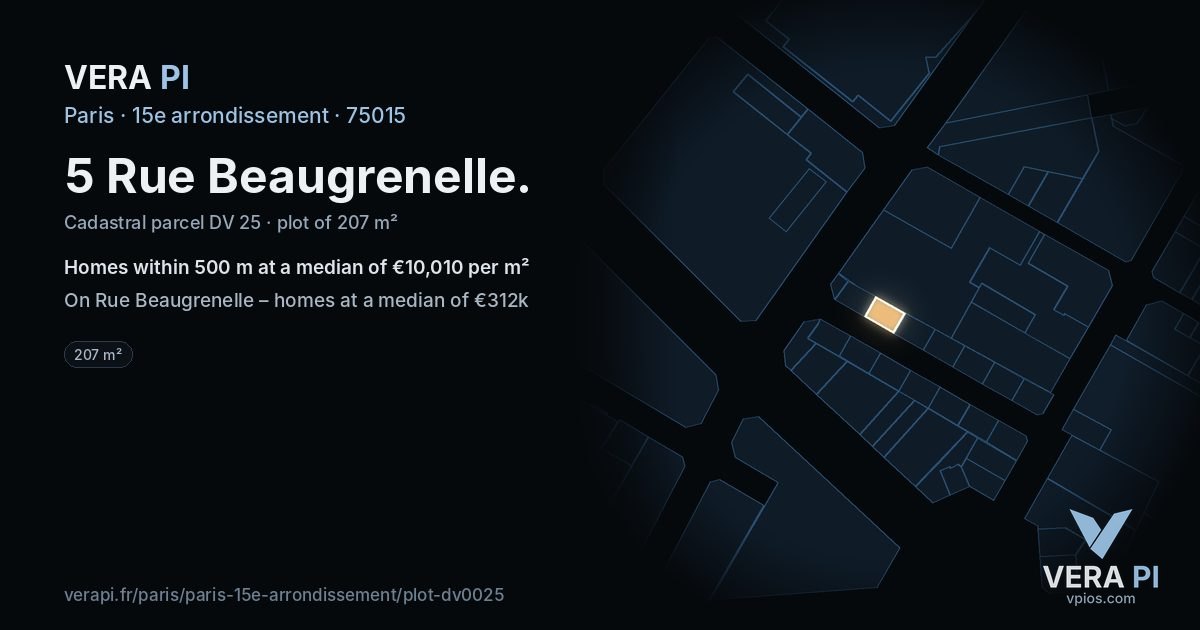 5 Rue Beaugrenelle, 15e arrondissement at night – the plot lit, the parcels around coloured by the prices near them