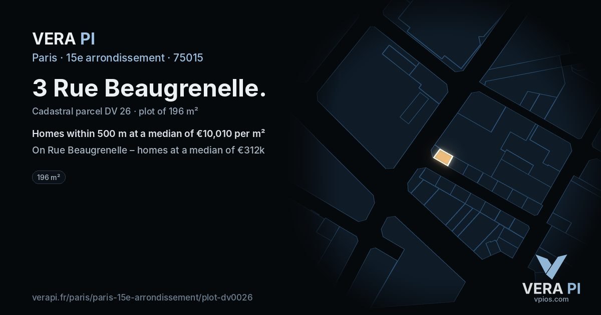 3 Rue Beaugrenelle, 15e arrondissement at night – the plot lit, the parcels around coloured by the prices near them