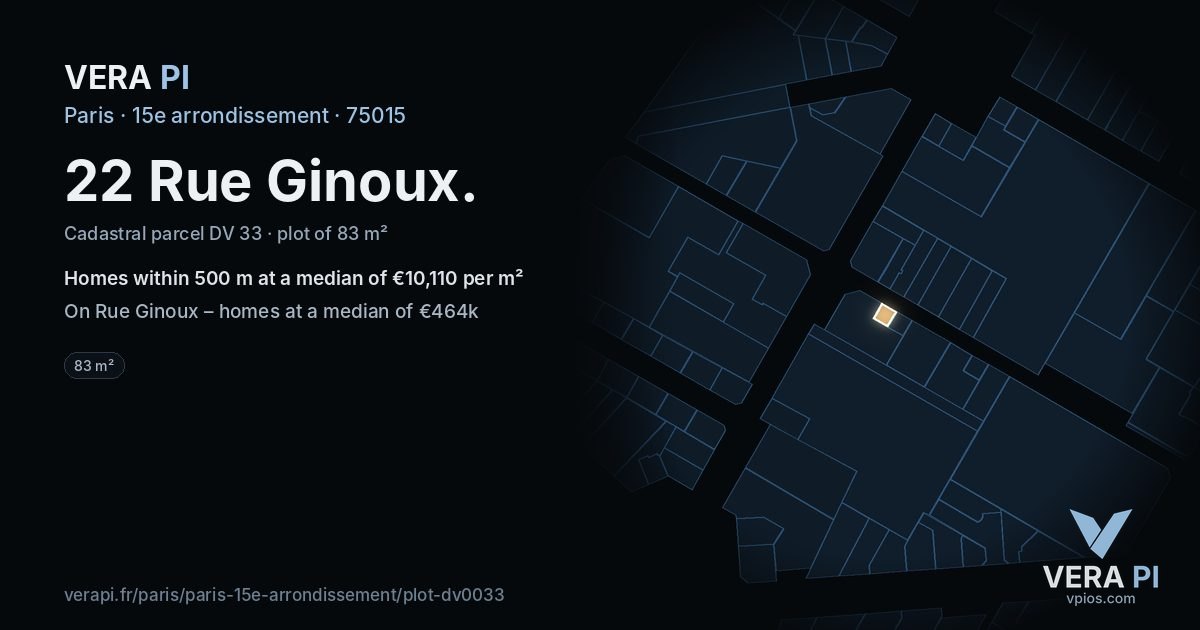 22 Rue Ginoux, 15e arrondissement at night – the plot lit, the parcels around coloured by the prices near them