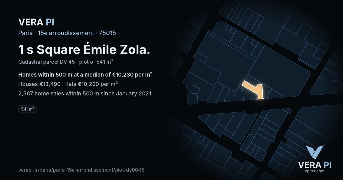 1 s Square Émile Zola, 15e arrondissement at night – the plot lit, the parcels around coloured by the prices near them