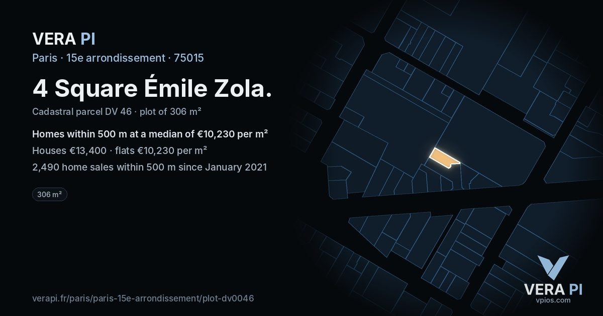 4 Square Émile Zola, 15e arrondissement at night – the plot lit, the parcels around coloured by the prices near them