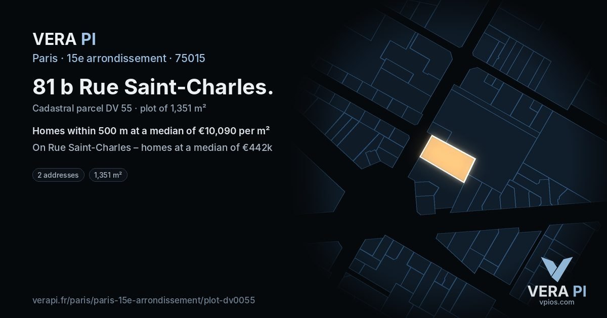 81 b Rue Saint-Charles, 15e arrondissement at night – the plot lit, the parcels around coloured by the prices near them