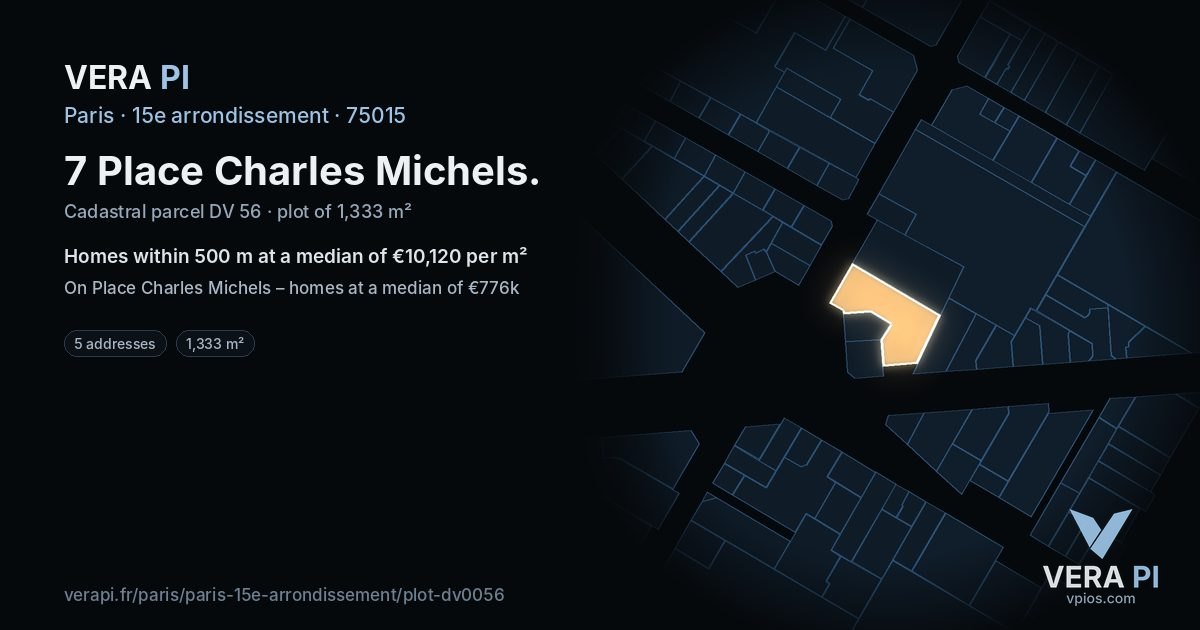 7 Place Charles Michels, 15e arrondissement at night – the plot lit, the parcels around coloured by the prices near them