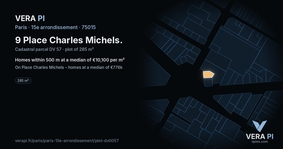 9 Place Charles Michels, 15e arrondissement at night – the plot lit, the parcels around coloured by the prices near them