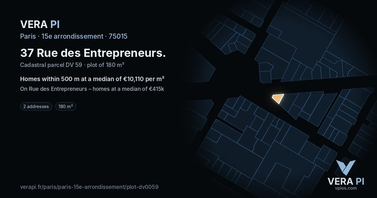 37 Rue des Entrepreneurs, 15e arrondissement at night – the plot lit, the parcels around coloured by the prices near them