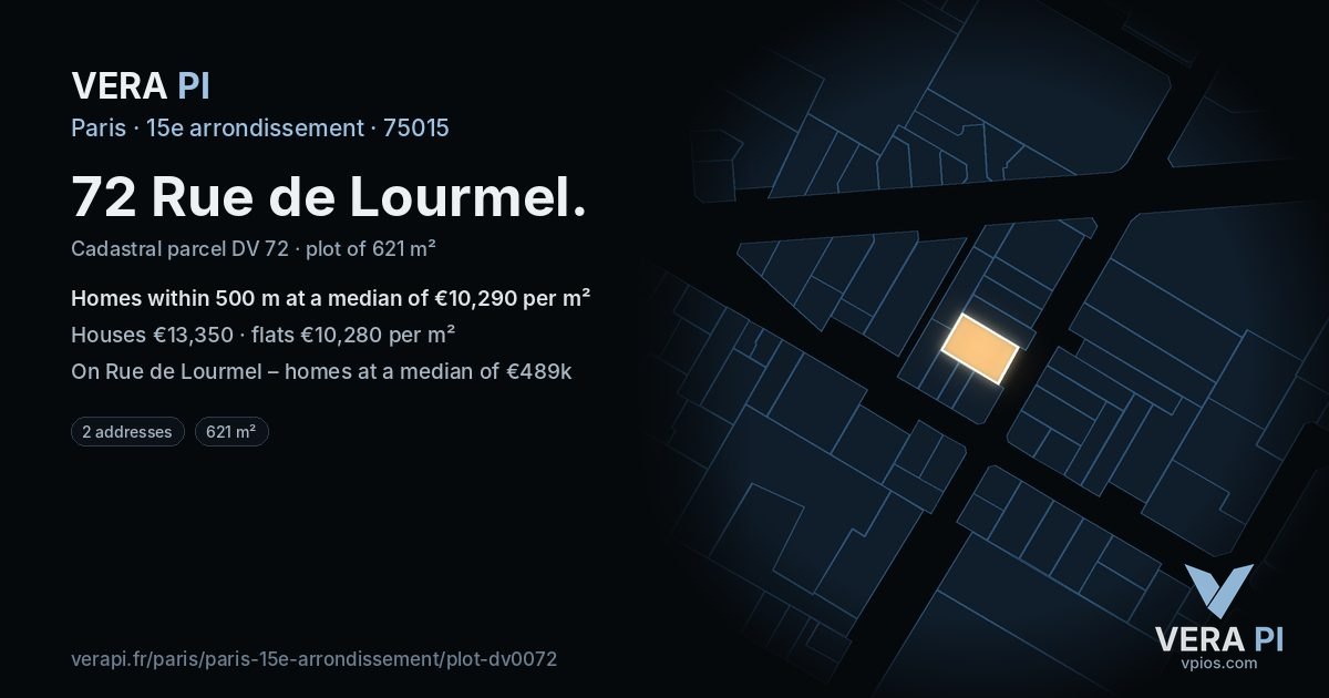 72 Rue de Lourmel, 15e arrondissement at night – the plot lit, the parcels around coloured by the prices near them