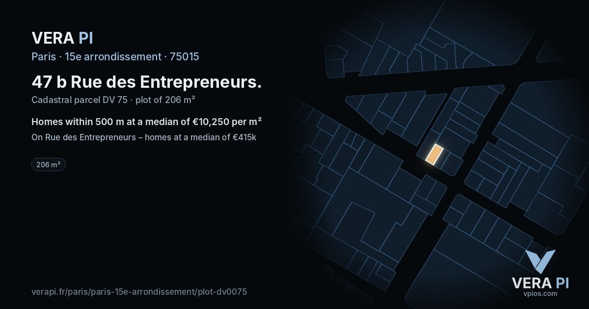 47 b Rue des Entrepreneurs, 15e arrondissement at night – the plot lit, the parcels around coloured by the prices near them