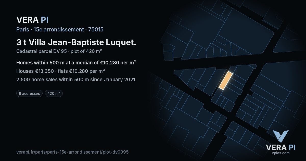 3 t Villa Jean-Baptiste Luquet, 15e arrondissement at night – the plot lit, the parcels around coloured by the prices near them