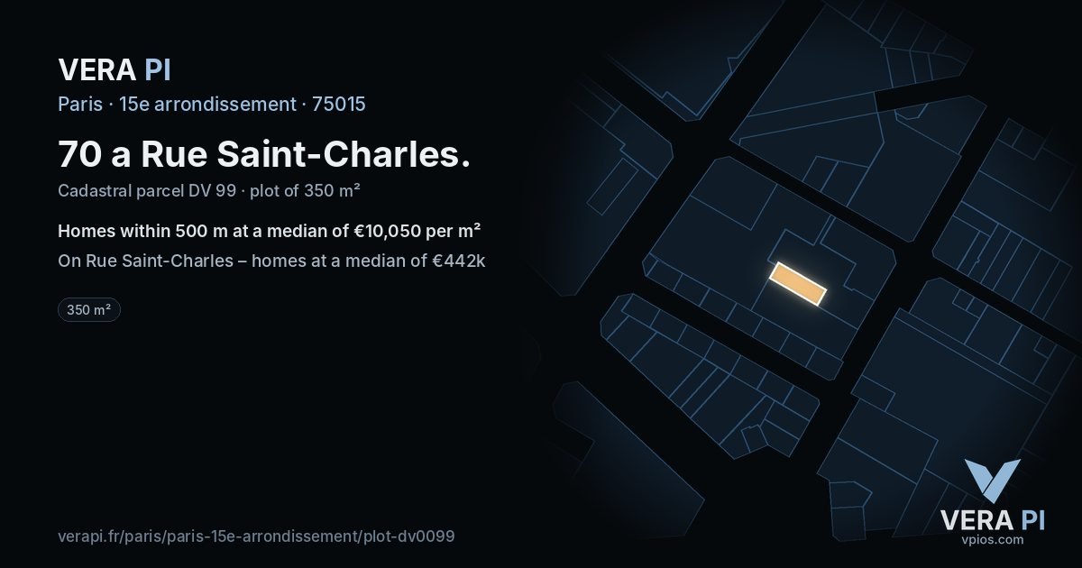 70 a Rue Saint-Charles, 15e arrondissement at night – the plot lit, the parcels around coloured by the prices near them