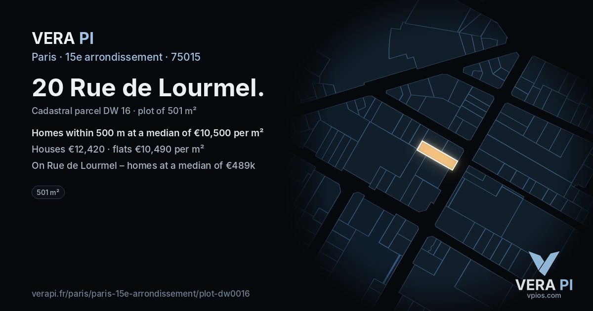 20 Rue de Lourmel, 15e arrondissement at night – the plot lit, the parcels around coloured by the prices near them