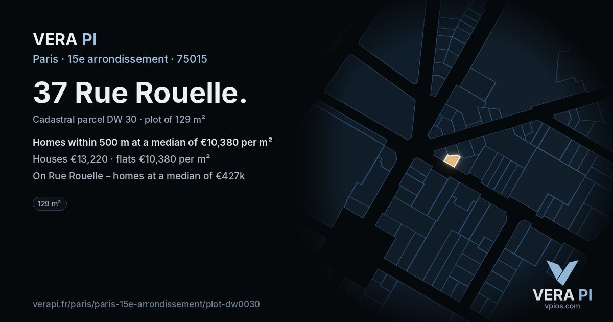 37 Rue Rouelle, 15e arrondissement at night – the plot lit, the parcels around coloured by the prices near them
