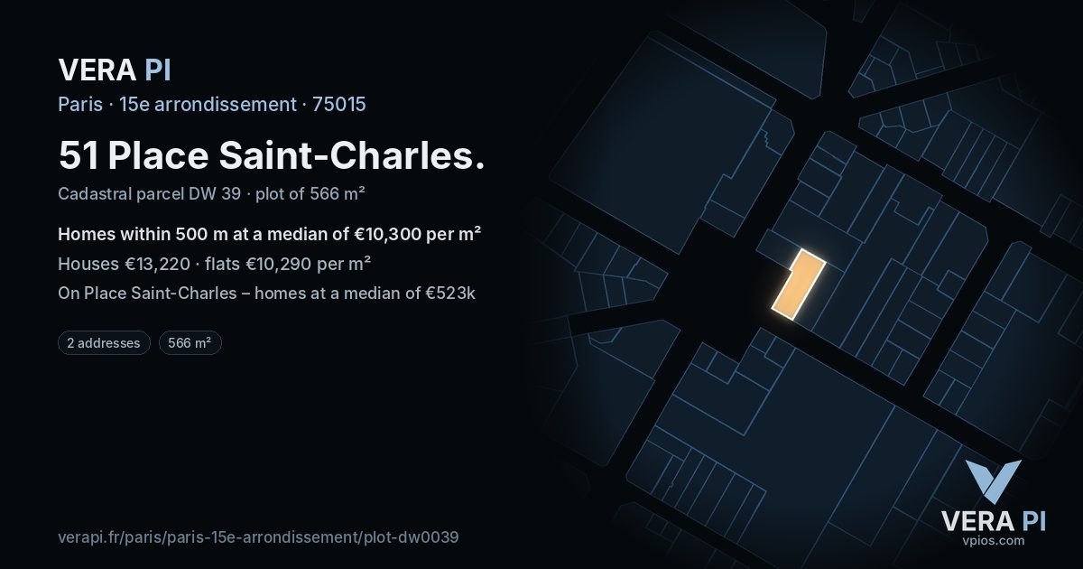 51 Place Saint-Charles, 15e arrondissement at night – the plot lit, the parcels around coloured by the prices near them