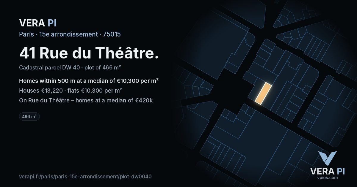 41 Rue du Théâtre, 15e arrondissement at night – the plot lit, the parcels around coloured by the prices near them