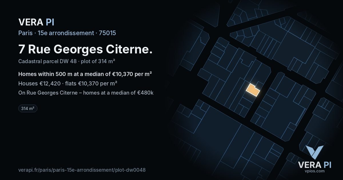 7 Rue Georges Citerne, 15e arrondissement at night – the plot lit, the parcels around coloured by the prices near them