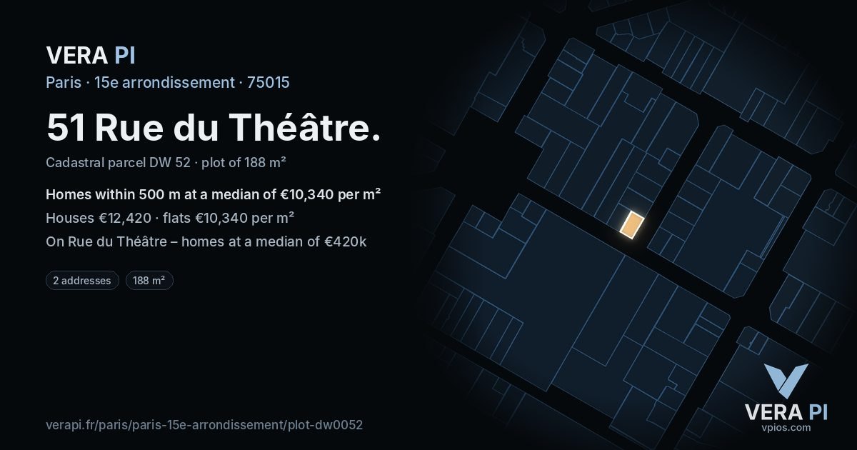 51 Rue du Théâtre, 15e arrondissement at night – the plot lit, the parcels around coloured by the prices near them