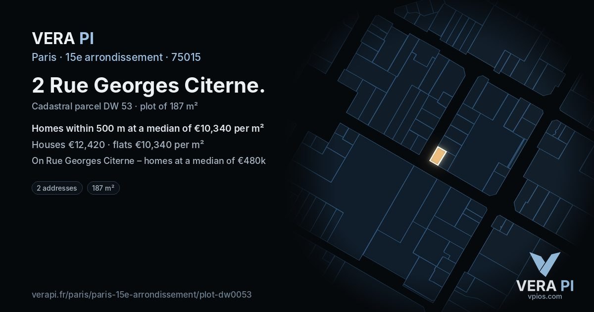 2 Rue Georges Citerne, 15e arrondissement at night – the plot lit, the parcels around coloured by the prices near them