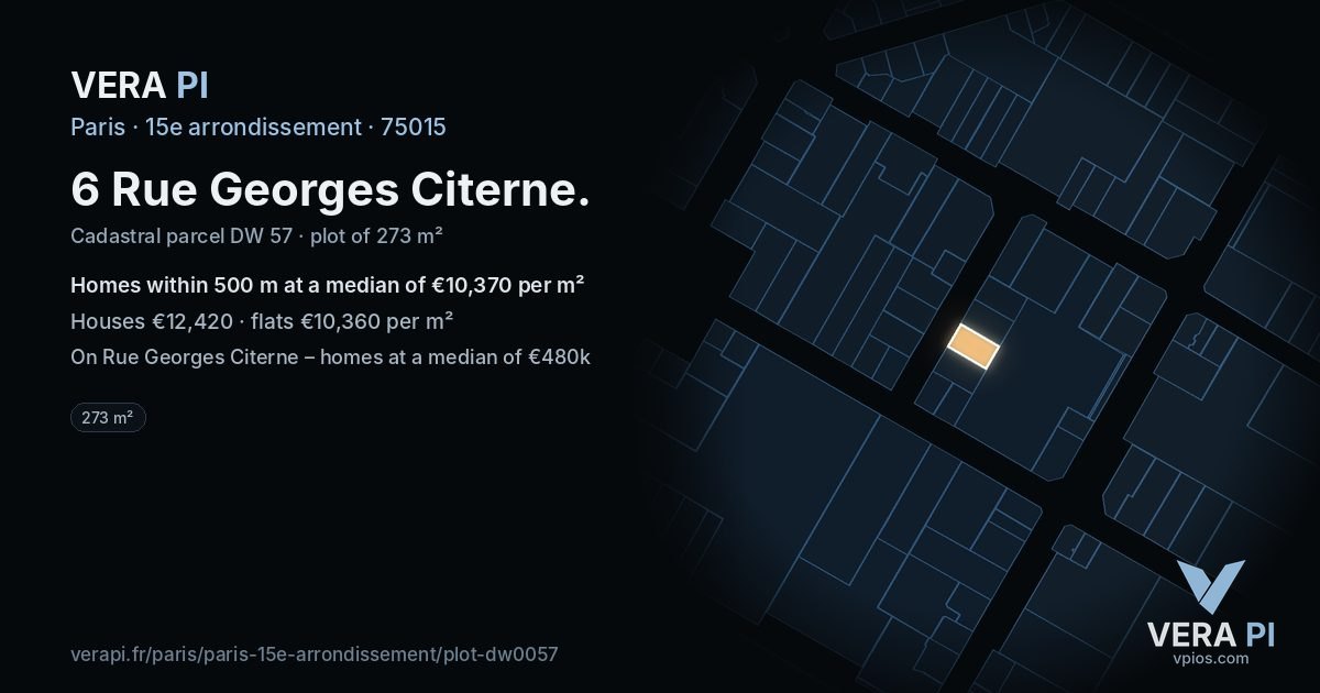 6 Rue Georges Citerne, 15e arrondissement at night – the plot lit, the parcels around coloured by the prices near them