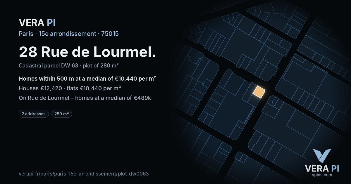 28 Rue de Lourmel, 15e arrondissement at night – the plot lit, the parcels around coloured by the prices near them
