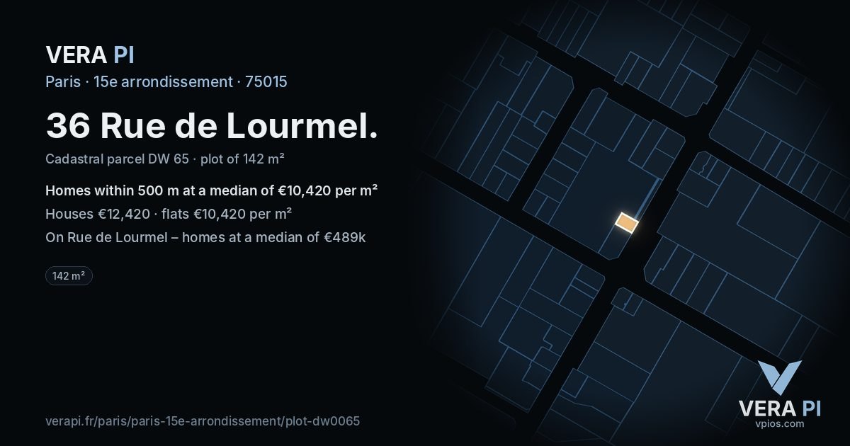 36 Rue de Lourmel, 15e arrondissement at night – the plot lit, the parcels around coloured by the prices near them