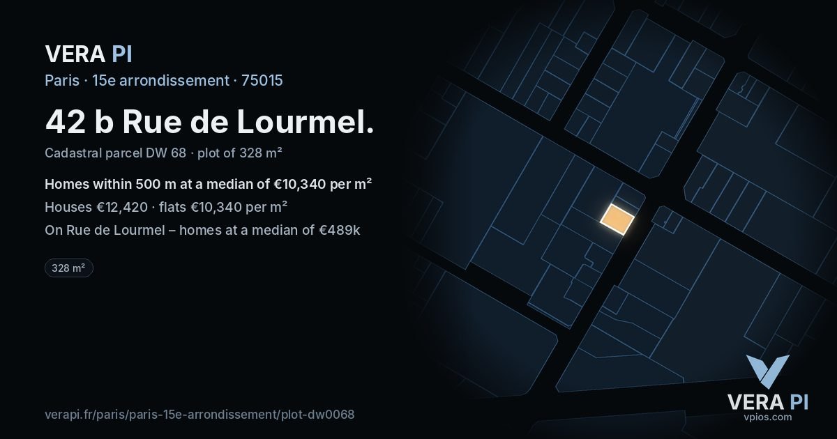 42 b Rue de Lourmel, 15e arrondissement at night – the plot lit, the parcels around coloured by the prices near them