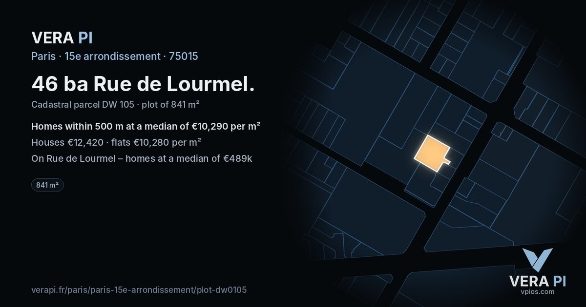 46 ba Rue de Lourmel, 15e arrondissement at night – the plot lit, the parcels around coloured by the prices near them