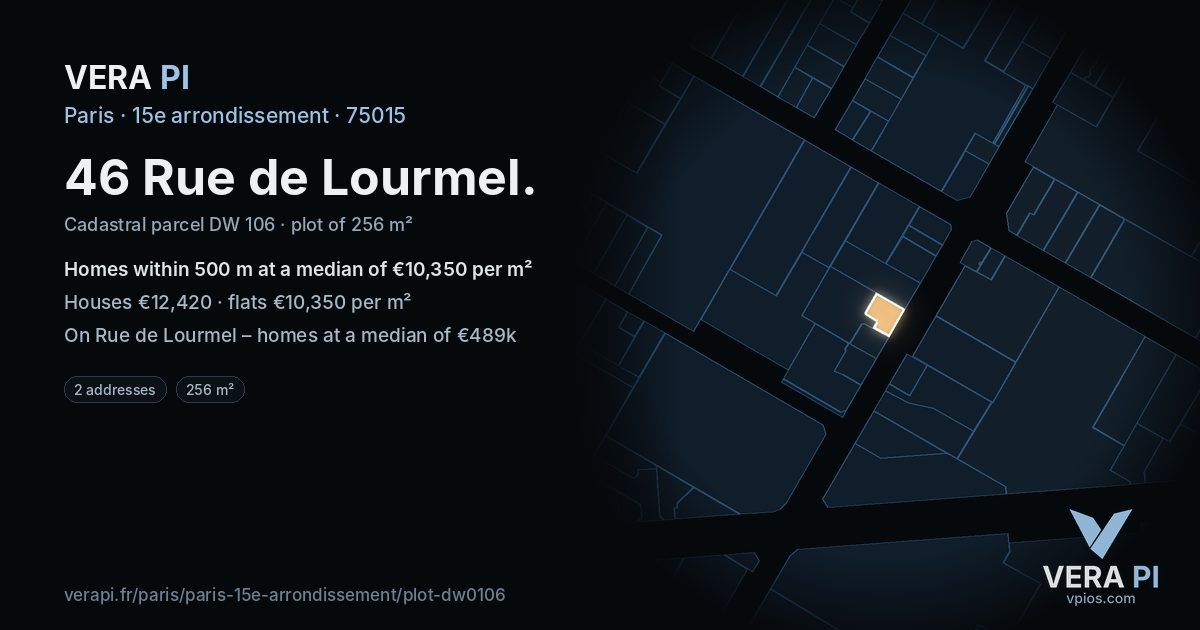 46 Rue de Lourmel, 15e arrondissement at night – the plot lit, the parcels around coloured by the prices near them