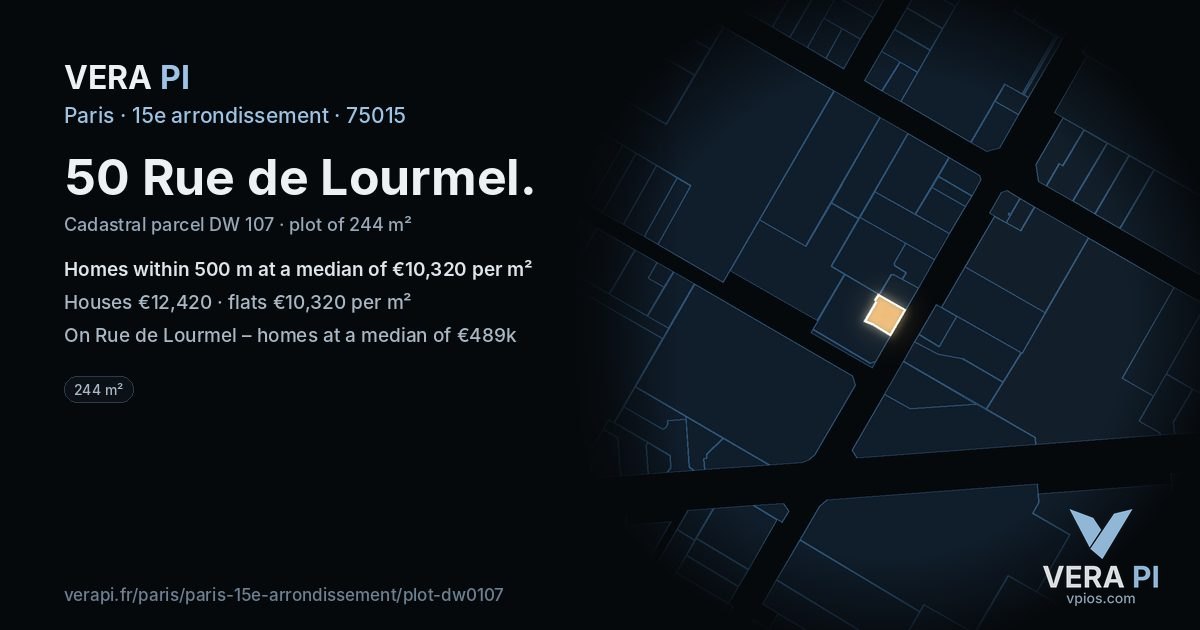 50 Rue de Lourmel, 15e arrondissement at night – the plot lit, the parcels around coloured by the prices near them