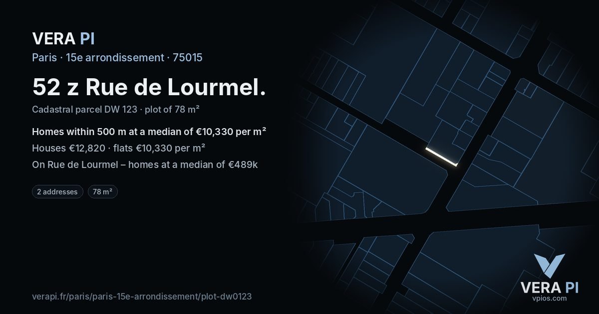 52 z Rue de Lourmel, 15e arrondissement at night – the plot lit, the parcels around coloured by the prices near them