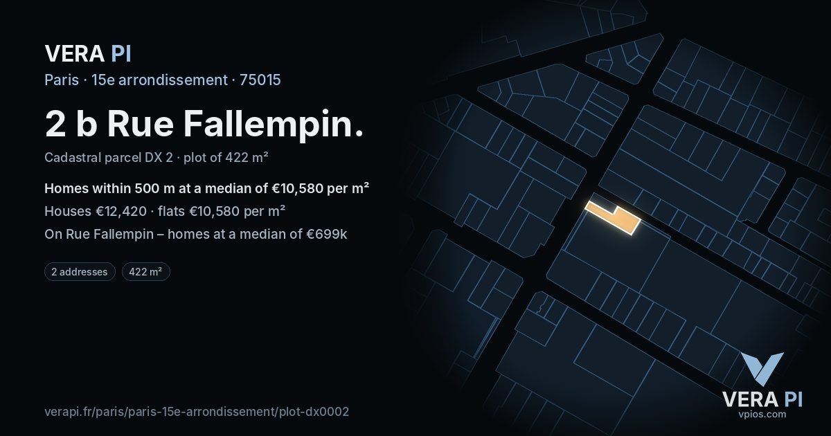 2 b Rue Fallempin, 15e arrondissement at night – the plot lit, the parcels around coloured by the prices near them