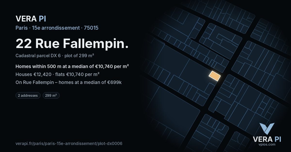 22 Rue Fallempin, 15e arrondissement at night – the plot lit, the parcels around coloured by the prices near them