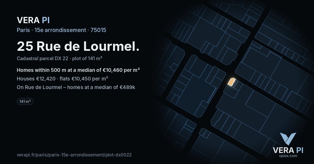 25 Rue de Lourmel, 15e arrondissement at night – the plot lit, the parcels around coloured by the prices near them