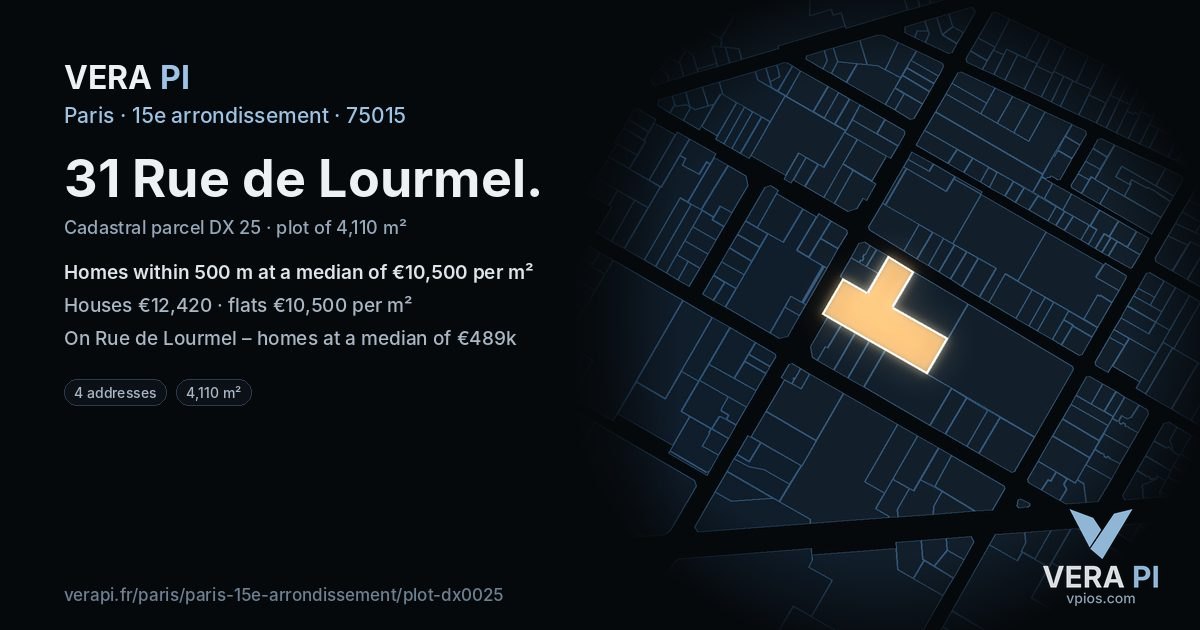 31 Rue de Lourmel, 15e arrondissement at night – the plot lit, the parcels around coloured by the prices near them