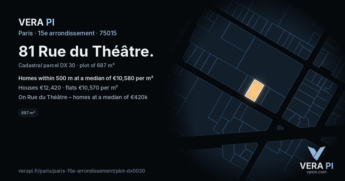 81 Rue du Théâtre, 15e arrondissement at night – the plot lit, the parcels around coloured by the prices near them