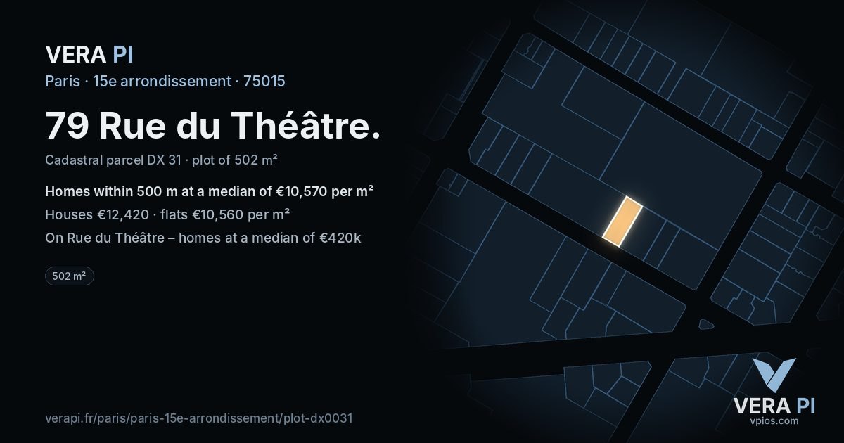 79 Rue du Théâtre, 15e arrondissement at night – the plot lit, the parcels around coloured by the prices near them