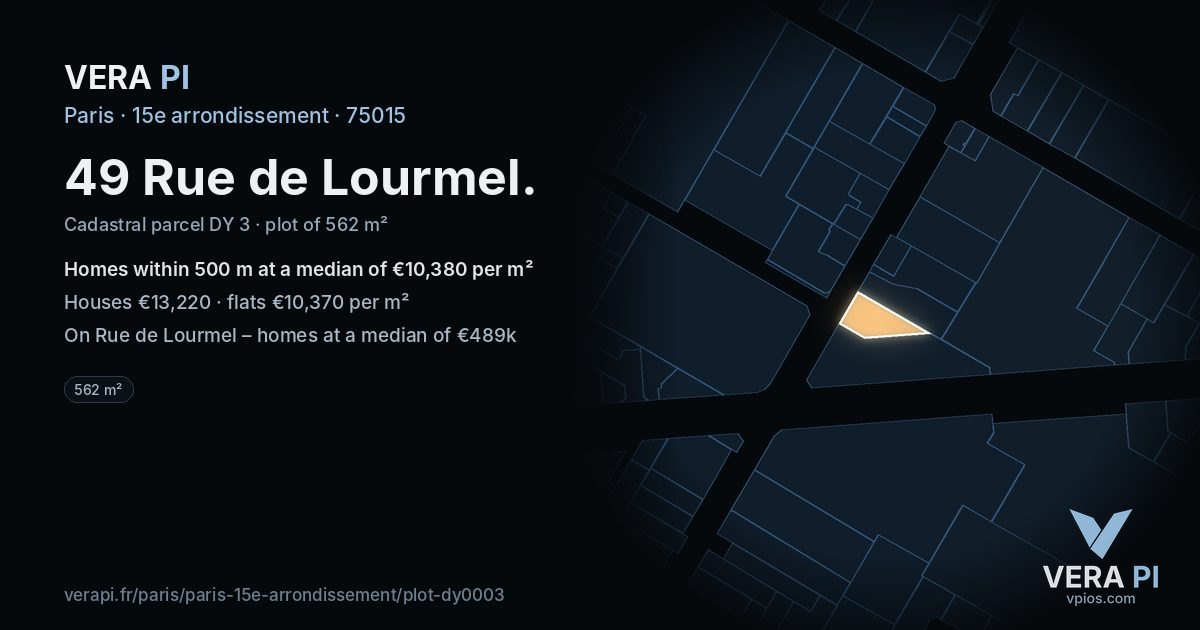 49 Rue de Lourmel, 15e arrondissement at night – the plot lit, the parcels around coloured by the prices near them