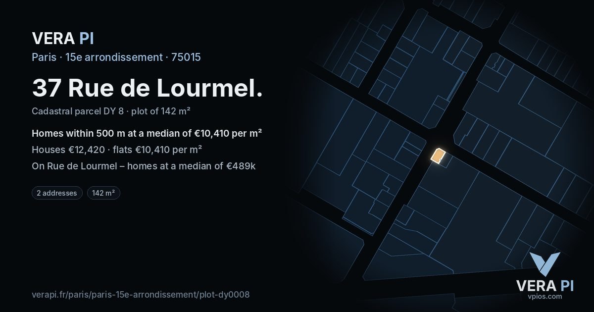37 Rue de Lourmel, 15e arrondissement at night – the plot lit, the parcels around coloured by the prices near them