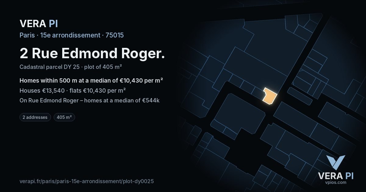 2 Rue Edmond Roger, 15e arrondissement at night – the plot lit, the parcels around coloured by the prices near them