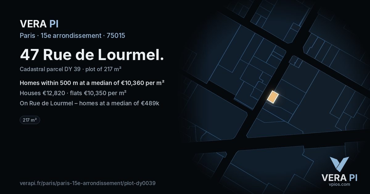 47 Rue de Lourmel, 15e arrondissement at night – the plot lit, the parcels around coloured by the prices near them