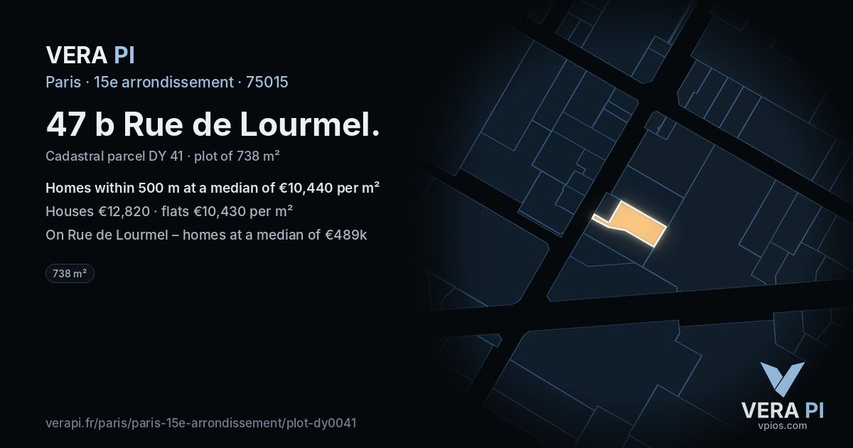 47 b Rue de Lourmel, 15e arrondissement at night – the plot lit, the parcels around coloured by the prices near them
