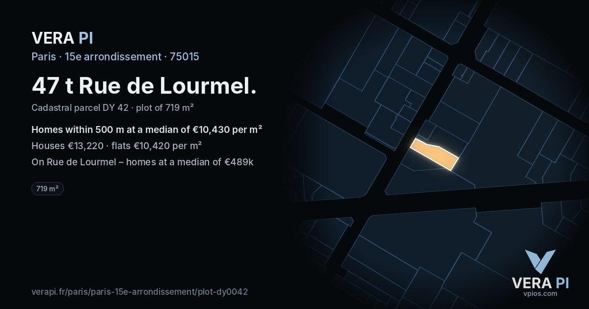 47 t Rue de Lourmel, 15e arrondissement at night – the plot lit, the parcels around coloured by the prices near them