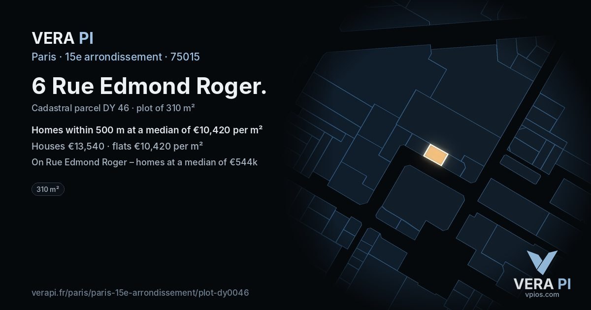 6 Rue Edmond Roger, 15e arrondissement at night – the plot lit, the parcels around coloured by the prices near them
