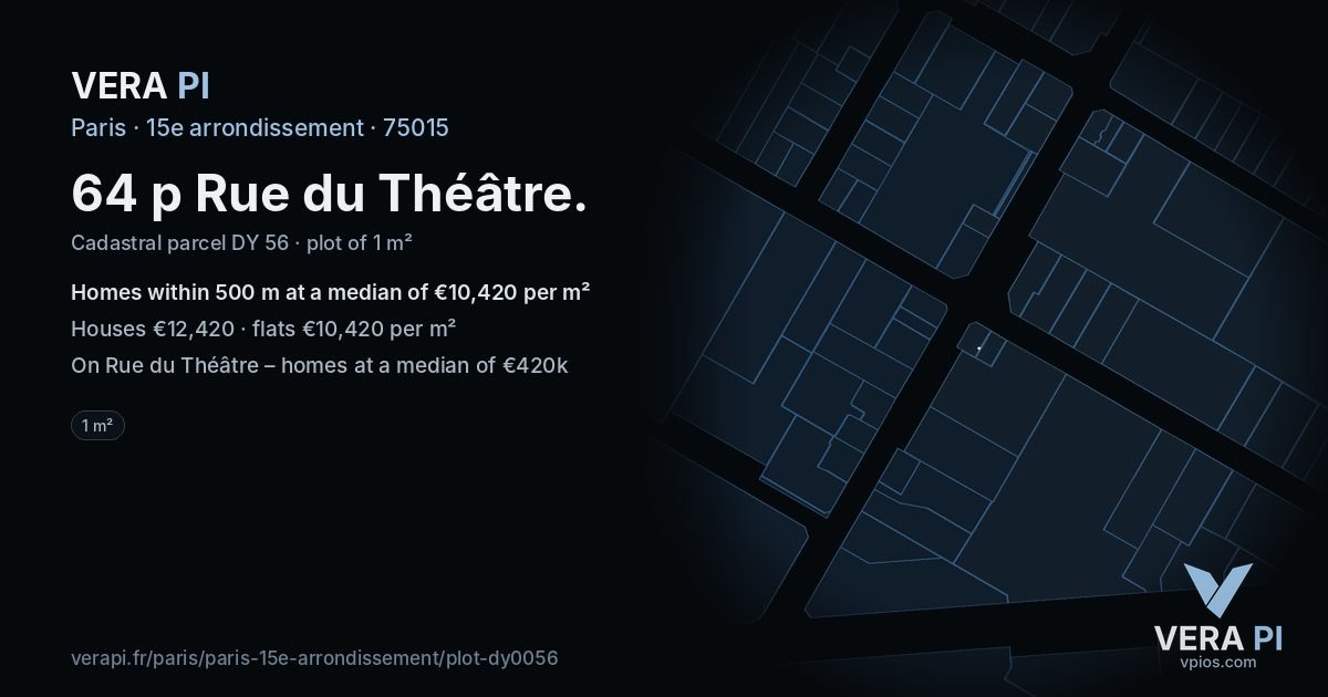 64 p Rue du Théâtre, 15e arrondissement at night – the plot lit, the parcels around coloured by the prices near them
