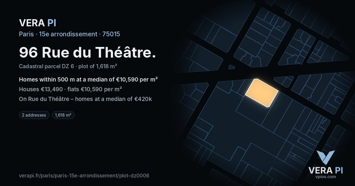 96 Rue du Théâtre, 15e arrondissement at night – the plot lit, the parcels around coloured by the prices near them