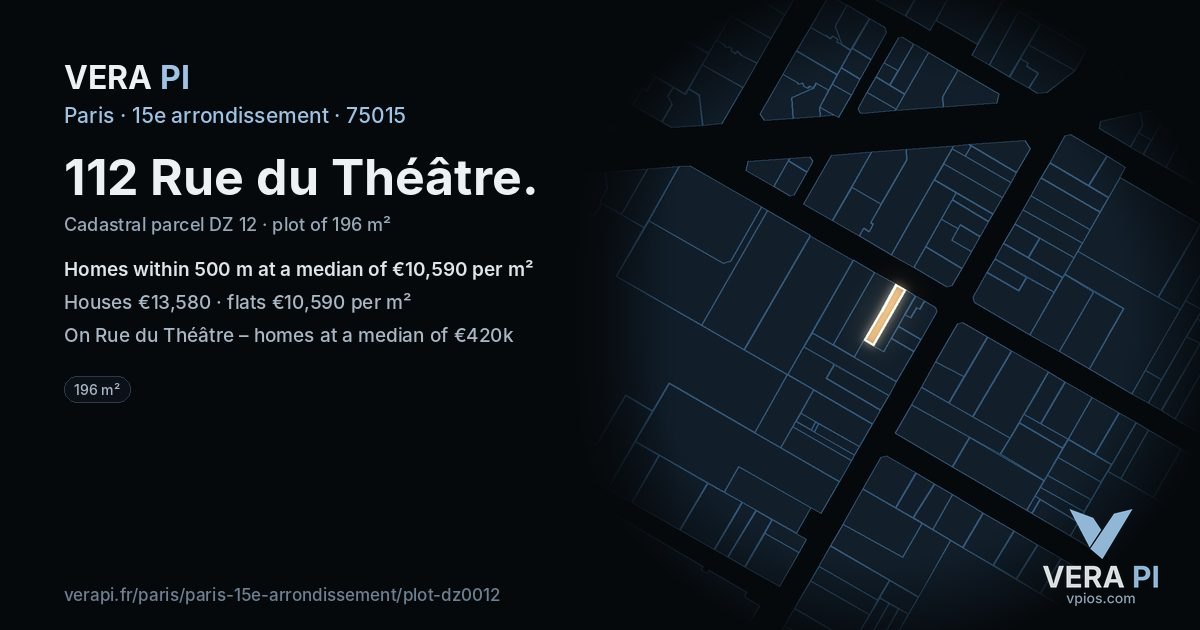112 Rue du Théâtre, 15e arrondissement at night – the plot lit, the parcels around coloured by the prices near them