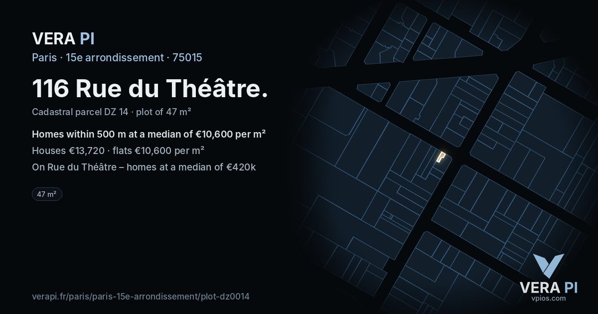 116 Rue du Théâtre, 15e arrondissement at night – the plot lit, the parcels around coloured by the prices near them