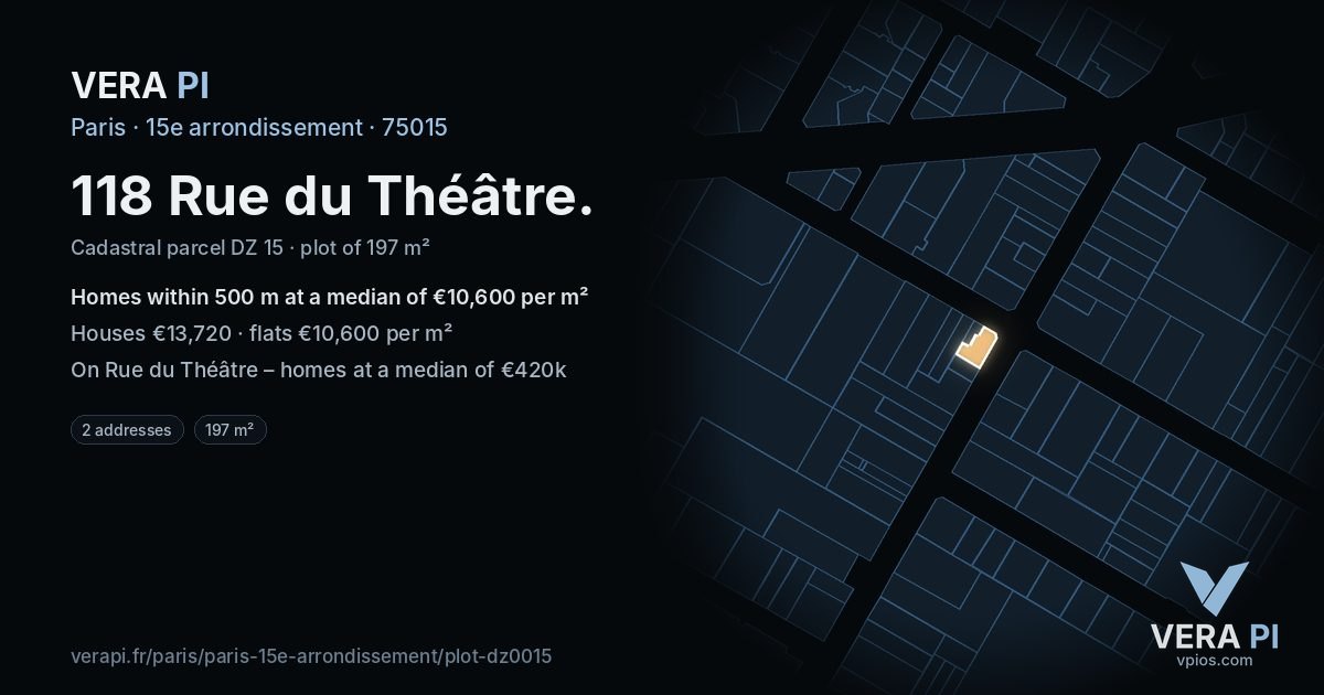 118 Rue du Théâtre, 15e arrondissement at night – the plot lit, the parcels around coloured by the prices near them