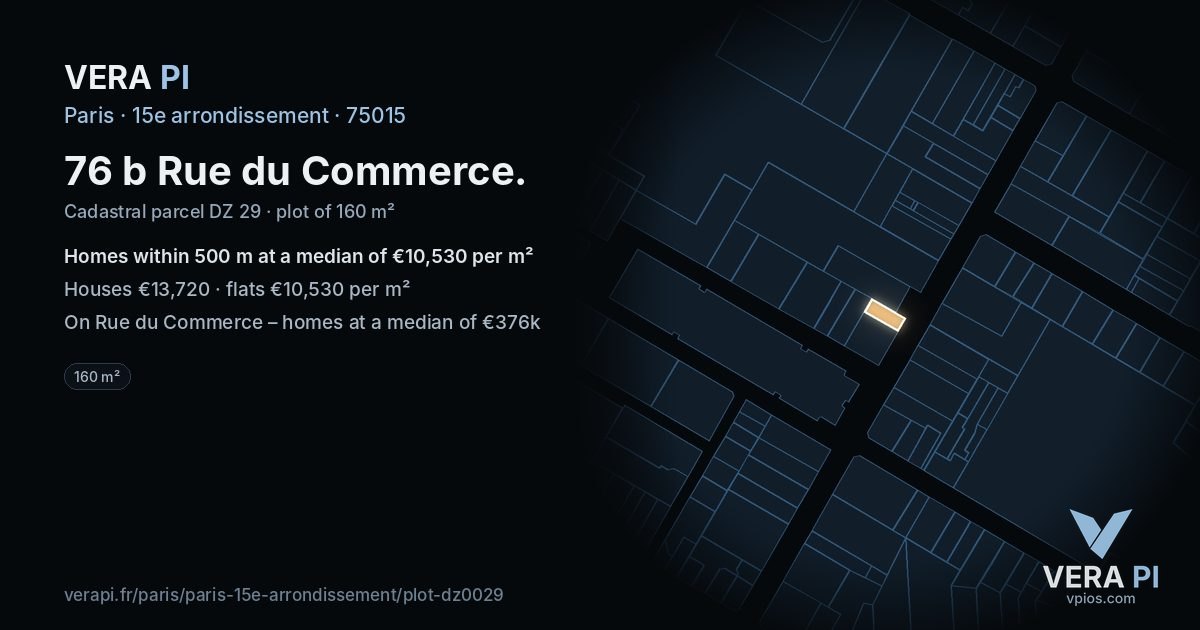 76 b Rue du Commerce, 15e arrondissement at night – the plot lit, the parcels around coloured by the prices near them