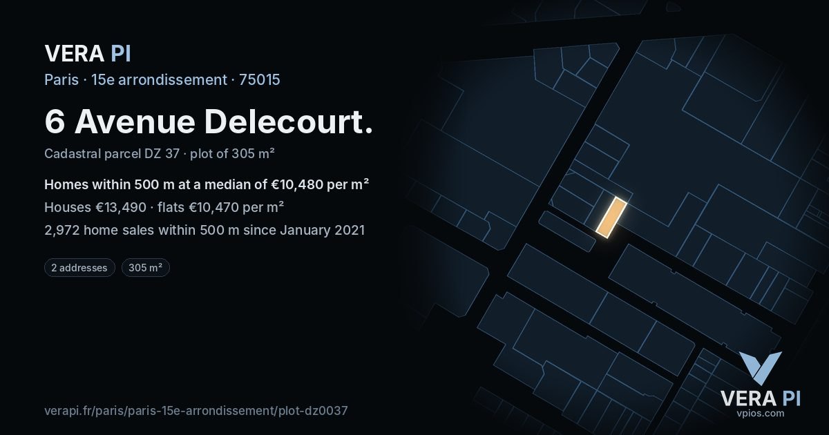 6 Avenue Delecourt, 15e arrondissement at night – the plot lit, the parcels around coloured by the prices near them